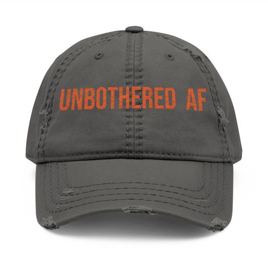 Embroidered 'UNBOTHERED AF' Distressed Dad Hat